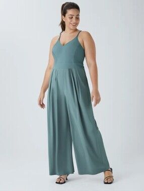 HALARA Stone Blue V-Neck Wide-Leg Jumpsuit
